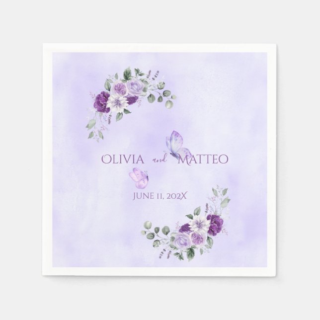 Guardanapo De Papel Elegante Floral Aquarela Roxo (Frente)