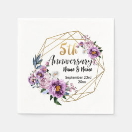 Guardanapo De Papel Elegante Floral Dourado 5 Anos de Aniversário