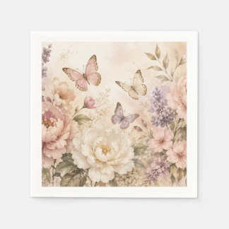 Guardanapo De Papel Elegante Floral e Borboleta em Aquarela