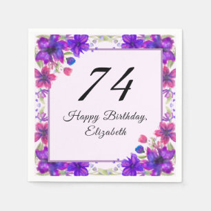 Guardanapo De Papel Elegante Floral Roxo Aniversário de 74 anos