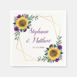 Guardanapo De Papel Elegante Floral Roxo De Casamento De Girassol