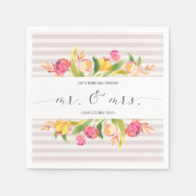 Elegante Floral Sr. & Sra. Wedding | Papel Napkin