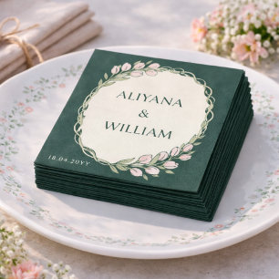 Guardanapo De Papel Elegante Floral Verde Tulipa Rosa Minimalista