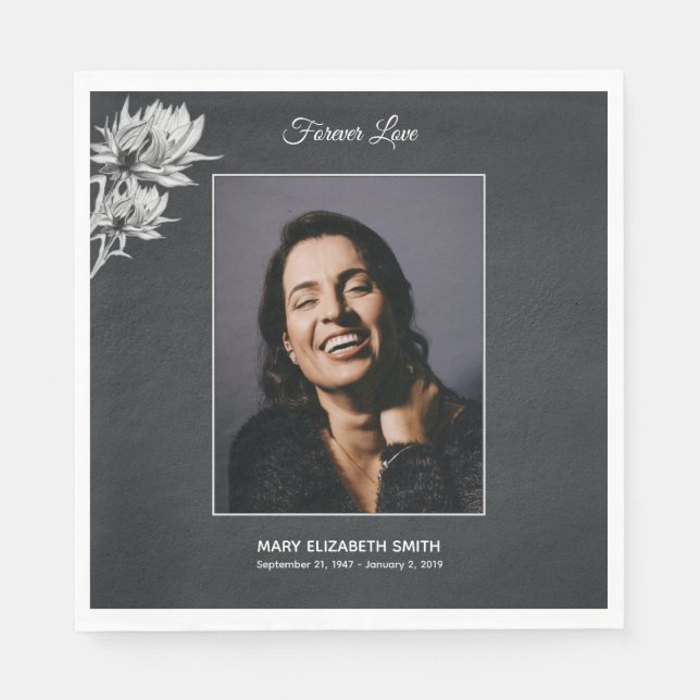 Guardanapo De Papel Elegante Girassol Black Photo Funeral Memorial (Frente)