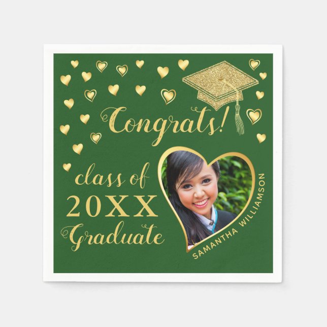 Guardanapo De Papel Elegante Green e Dourada graduação 2025 (Frente)