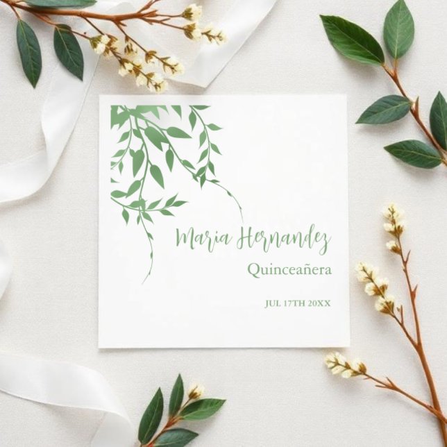 Guardanapo De Papel Elegante Greenery Quinceañera (Criador carregado)