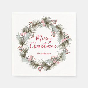 Guardanapo De Papel Elegante Grinalda de Natal em Aquarela Rústica