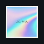 Guardanapo De Papel Elegante Holográfico Personalizado<br><div class="desc">Guardanapos Elegantes Holográficos Personalizados com um design de modelo moderno e minimalista com fonte preta simples sem serifa em fundo iridescente colorido neon,  personalizável em qualquer cor.</div>