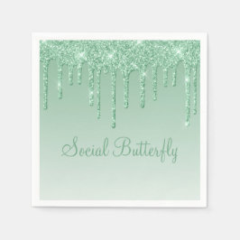 Guardanapo De Papel Elegante Ice Green Glitter Script Sparkle Modern