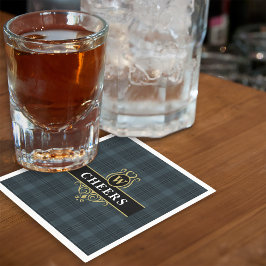 Guardanapo De Papel Elegante Inicial de Monograma em Xadrez Preto e Do