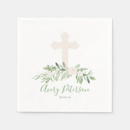Guardanapo De Papel Elegante Ivory Rosa Cross First Santa Comunhão
