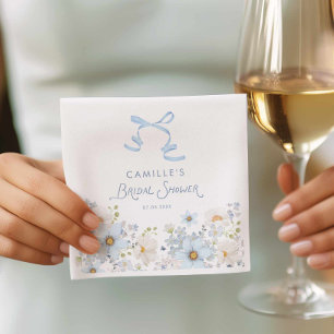 Guardanapo De Papel Elegante Laço Azul e Chuveiro de Noiva Floral