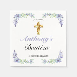 Guardanapo De Papel Elegante Lavanda Cruz De Oro Bautizo Bebé