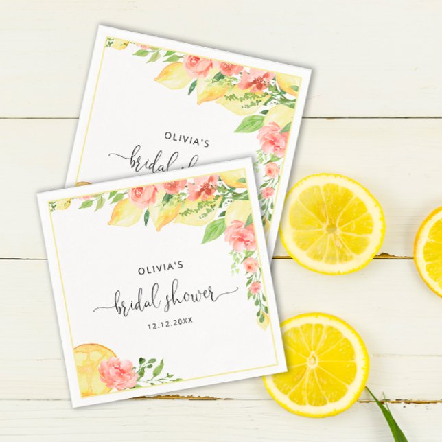 Guardanapo De Papel Elegante Lemons Greenery Chá de panela Napkins (Criador carregado)