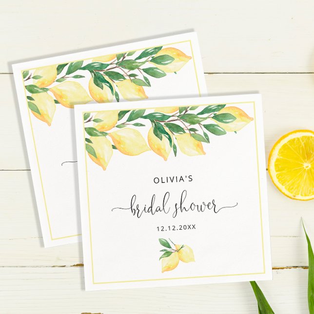 Guardanapo De Papel Elegante Lemons Greenery Chá de panela Napkins (Criador carregado)