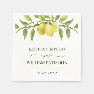 Guardanapo De Papel Elegante Lemons Watercolor Casamento Verde