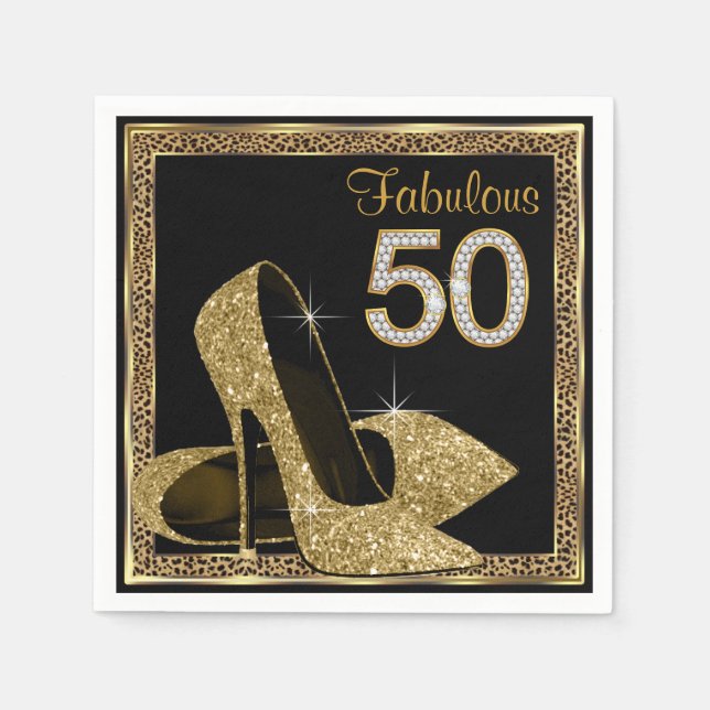 Guardanapo De Papel Elegante Leopard Dourado High Heel 50th Festa de a (Frente)
