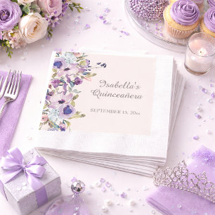Guardanapo De Papel Elegante Lilás Azul Floral Horizontal Quinceañera