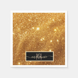 Guardanapo De Papel Elegante Luxuoso Glitter de Ouro Puro Monograma Gl