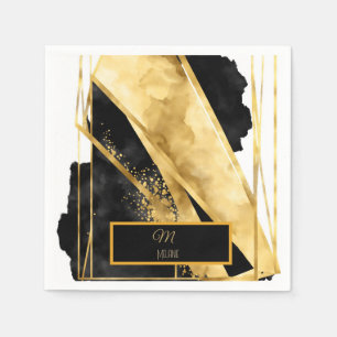 Guardanapo De Papel Elegante Luxuoso Monograma Preto Dourado Glamour M