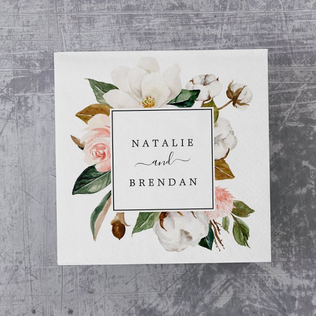 Guardanapo De Papel Elegante Magnolia | Casamento branco e blush (Criador carregado)