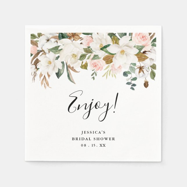 Guardanapo De Papel Elegante Magnolias & Cotton Chá de panela Napkins (Frente)