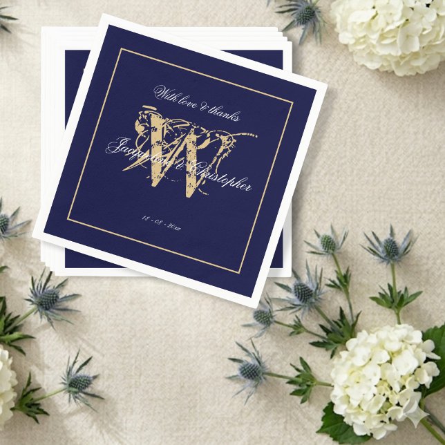 Guardanapo De Papel Elegante Marinha Casamento Branco Script & Monogra (Gorgeous! Perfect in the right setting.)
