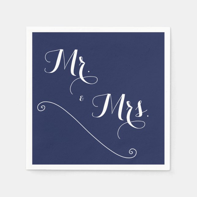 Guardanapo De Papel Elegante Marinho Blue Mr e Sra. Wedding Napkins (Frente)