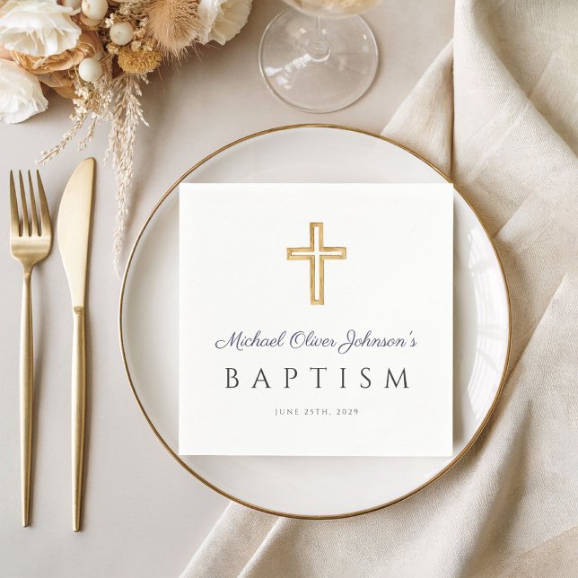 Guardanapo De Papel Elegante Marinho Blue Script Religião Cross Boy (Elegant Navy Blue Script Religious Cross Boy Napkins)