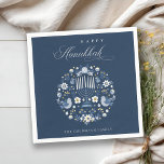 Guardanapo De Papel Elegante Marinho Clássico Azul Feliz Hanukkah Flor<br><div class="desc">Se precisar de mais alguma personalização,  por favor,  sinta-se à vontade para me enviar uma mensagem em yellowfebstudio@gmail.com.</div>