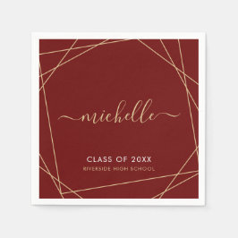 Guardanapo De Papel Elegante Maroon Dourado Graduação Nome Geométrico