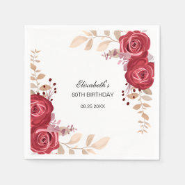 Guardanapo De Papel Elegante Maroon Rosa Floral Greenery Aniversário