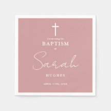 Elegante Minimalista Rosa Empoeirado Batismo Batiz
