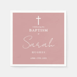 Guardanapo De Papel Elegante Minimalista Rosa Empoeirado Batismo Batiz