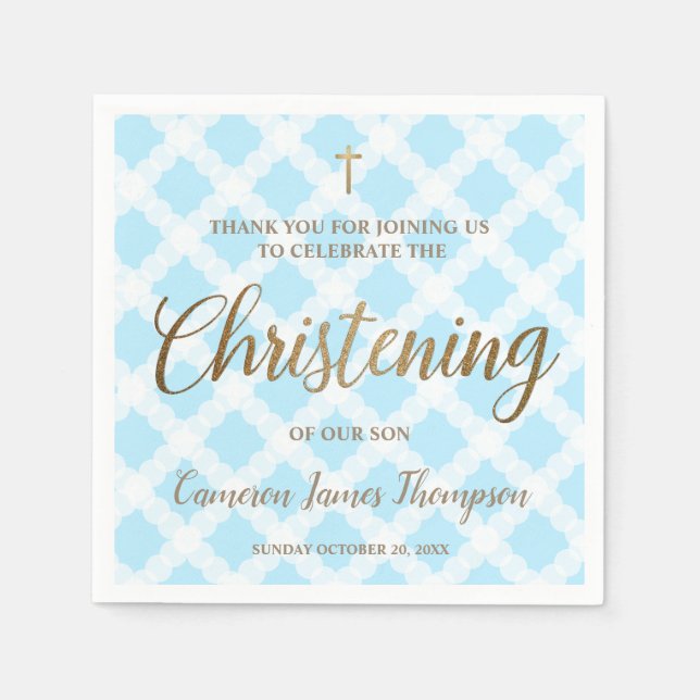 Guardanapo De Papel Elegante Moderno Dourado Blue Boy Christening (Frente)