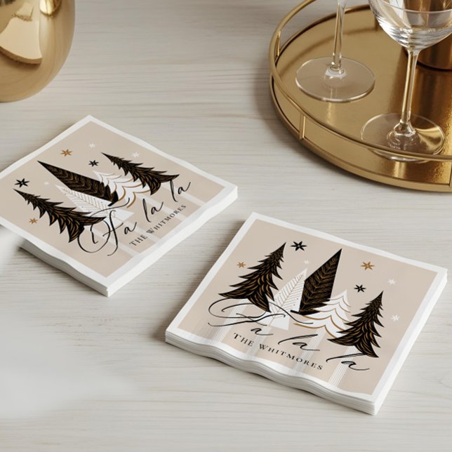 Guardanapo De Papel Elegante Moderno Fa La La Evergreen Design de Nata (Elegant Modern Fa La La Evergreen Christmas Design Napkins)