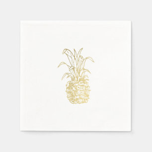 Guardanapo De Papel Elegante Moderno Vintage Tropical de Ouro Abacaxi