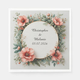 Guardanapo De Papel Elegante Moldura Floral em Aquarela