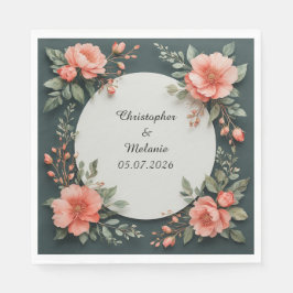 Guardanapo De Papel Elegante Moldura Floral em Aquarela