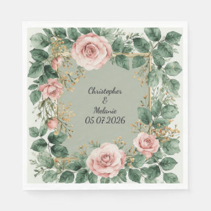 Guardanapo De Papel Elegante Moldura Floral em Aquarela