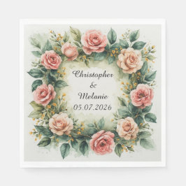 Guardanapo De Papel Elegante Moldura Floral em Aquarela