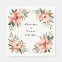 Guardanapo De Papel Elegante Moldura Floral em Aquarela