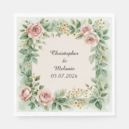 Guardanapo De Papel Elegante Moldura Floral em Aquarela