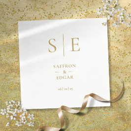 Guardanapo De Papel Elegante Monograma de Ouro Moderno Casamento