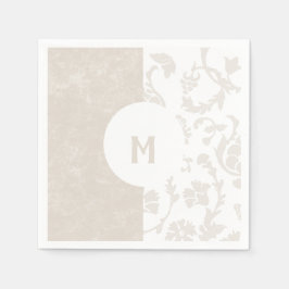 Guardanapo De Papel Elegante Monograma Floral Damasco Neutro de Festa