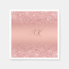 Guardanapo De Papel Elegante Monograma Luxo Brilho Dourado Rosa