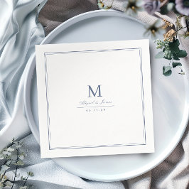 Guardanapo De Papel Elegante monograma minimalista em azul poeirento