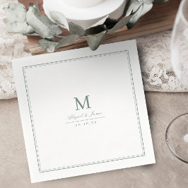 Guardanapo De Papel Elegante monograma minimalista em verde sage