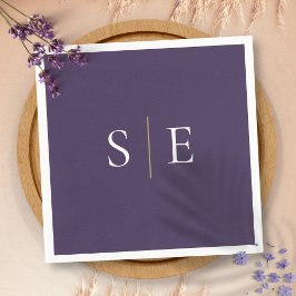 Guardanapo De Papel Elegante Monograma Minimalista Roxo e Dourado