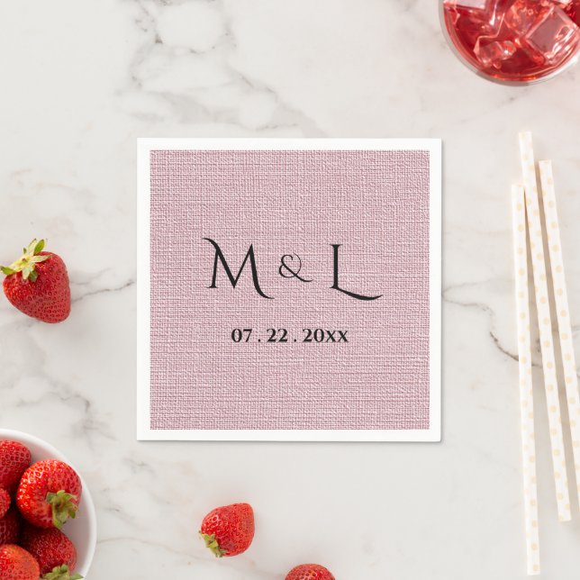 Guardanapo De Papel Elegante Monograma Rosa em Lino Falso  (Insitu)
